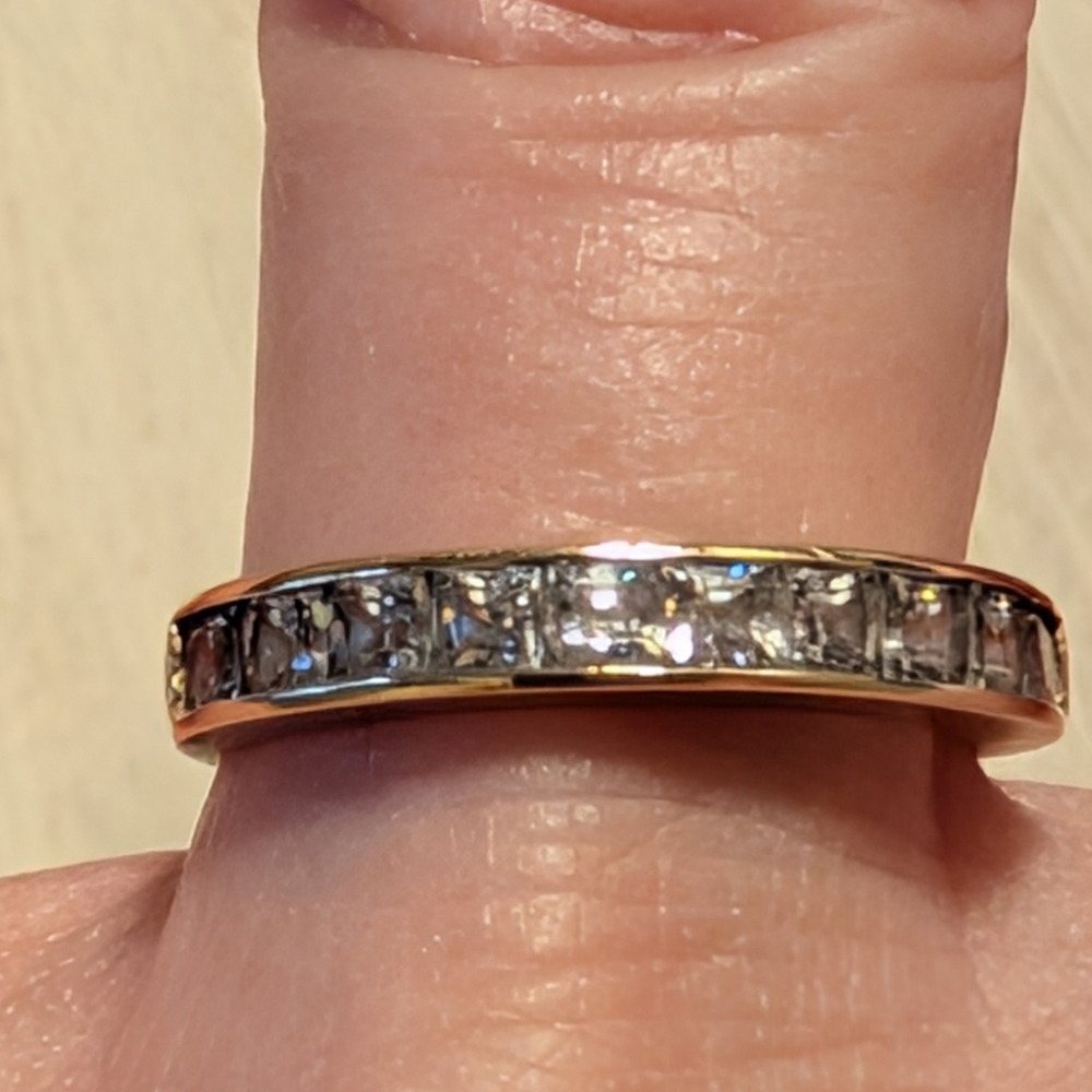 14kt Gold And Diamoniqe Stones Eternity/Wedding Band